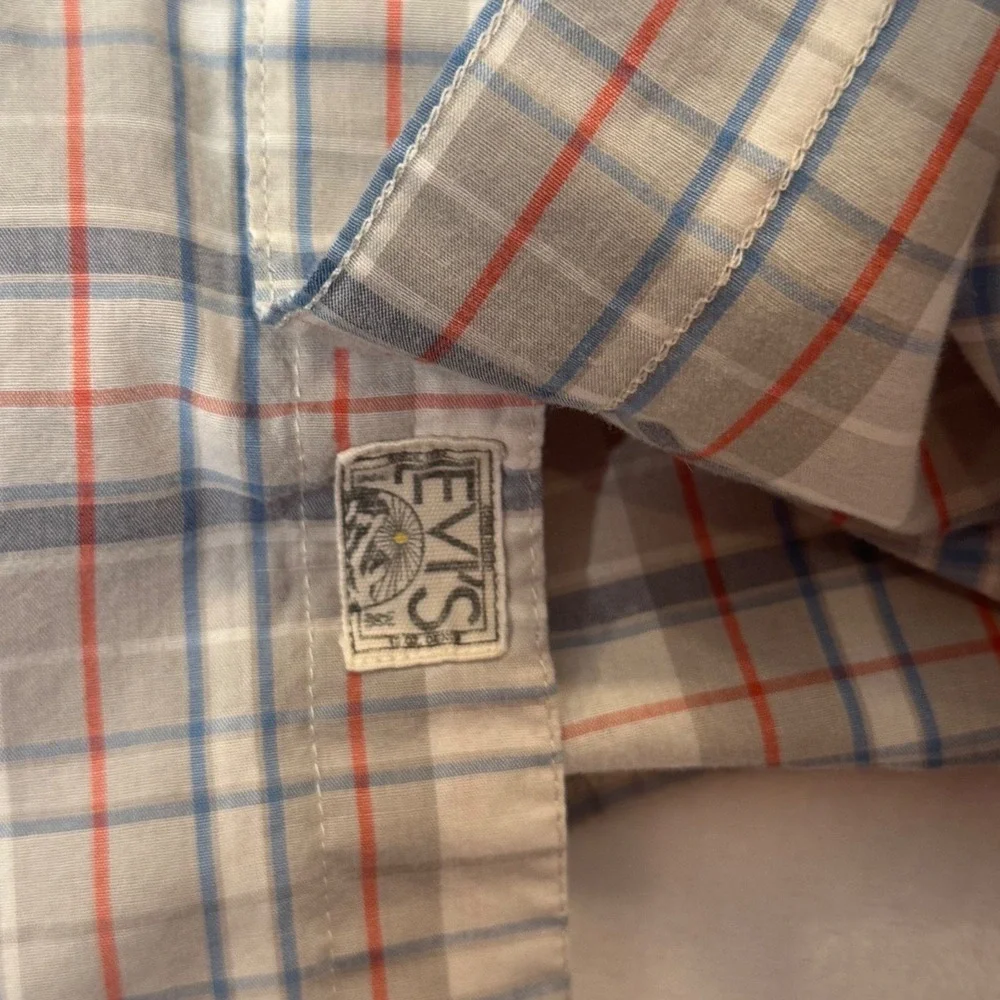 Levi's Grey Plaid Short Sleeve Western Snap Shirt Large
